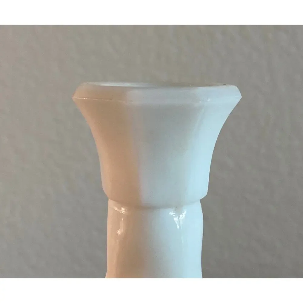 A Pair of Vintage White Milk Glass Starburst Pattern Bud Vases Octagonal Rim